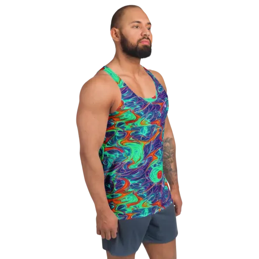 Cosmic Meltwater on a Men's Tank Top