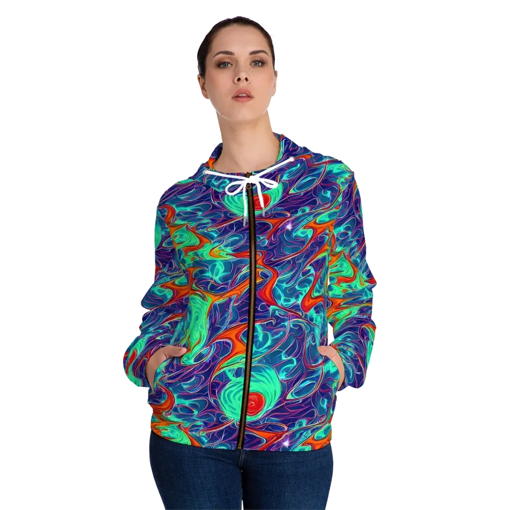 Cosmic Meltwater on Women's Full-Zip Hoodie — Front On Person