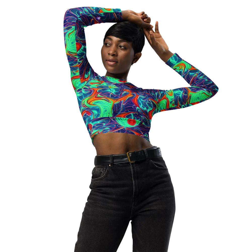 Cosmic Meltwater on Long Sleeve Crop Top — Front