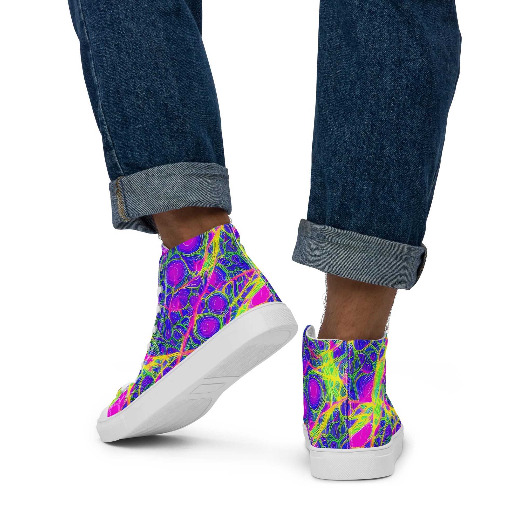 Radiant Wilds on Men's High Top Canvas Shoes — Back