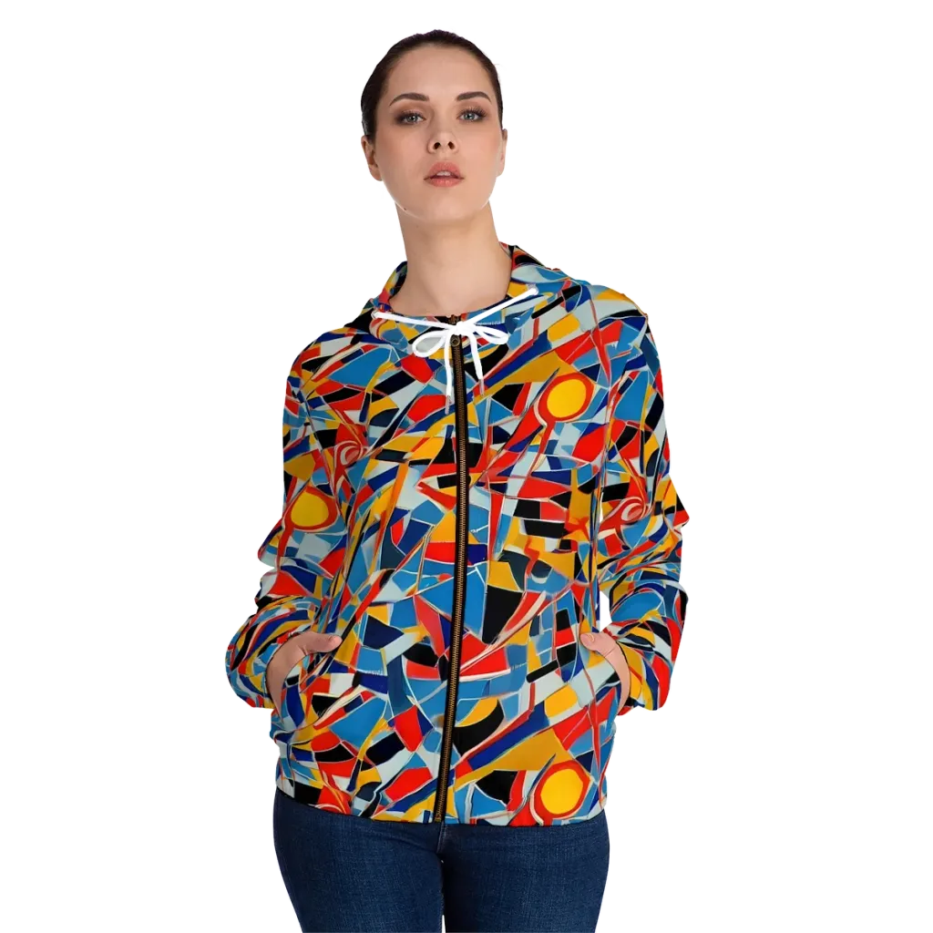 Abstract Mingle on Women's Full-Zip Hoodie — Front On Person