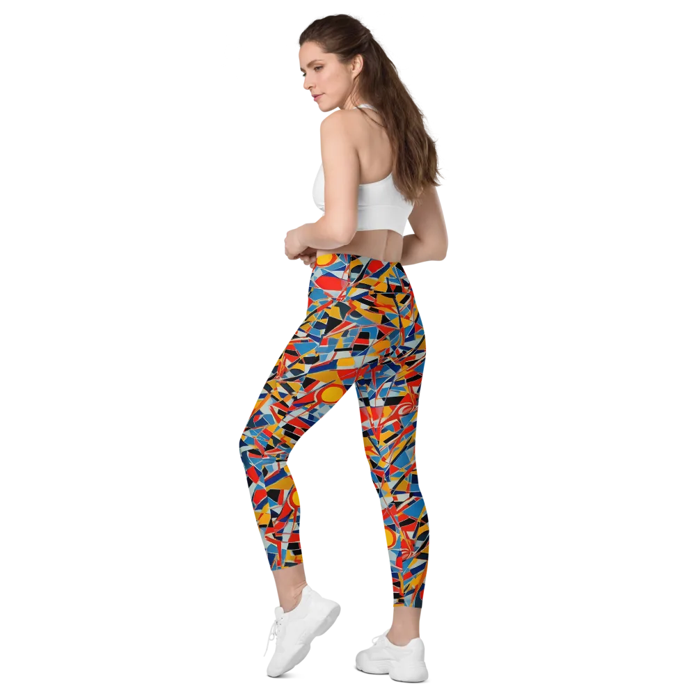Abstract Mingle on Leggings with Pockets — Left Back