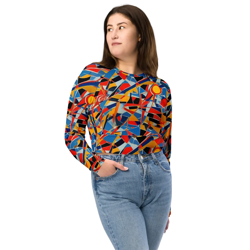 Abstract Mingle on Long Sleeve Crop Top — Front
