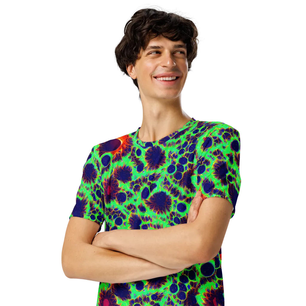 Neon Bloomfield on Men's Crew Neck T-Shirt — Left Front