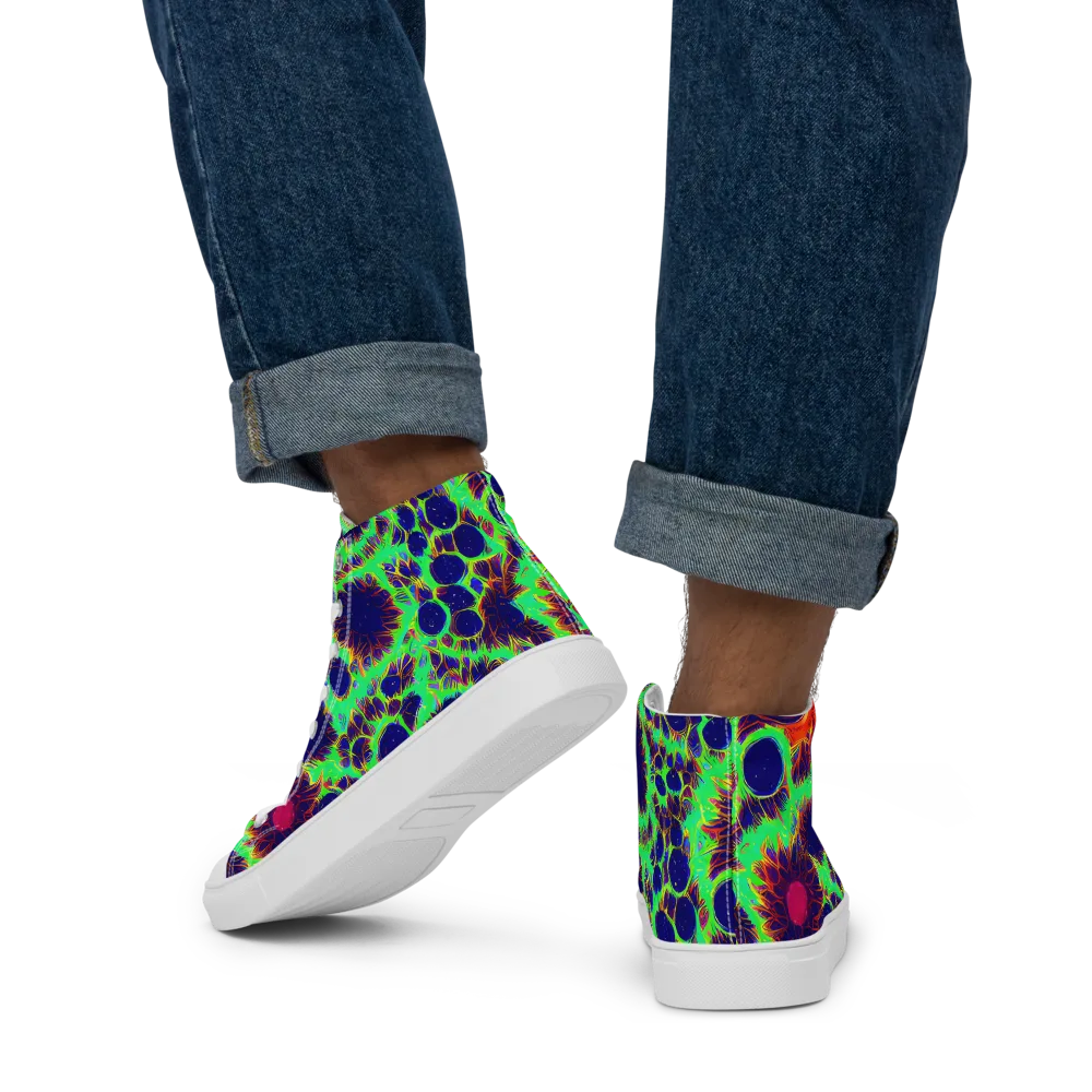 Neon Bloomfield on Men's High Top Canvas Shoes — Back