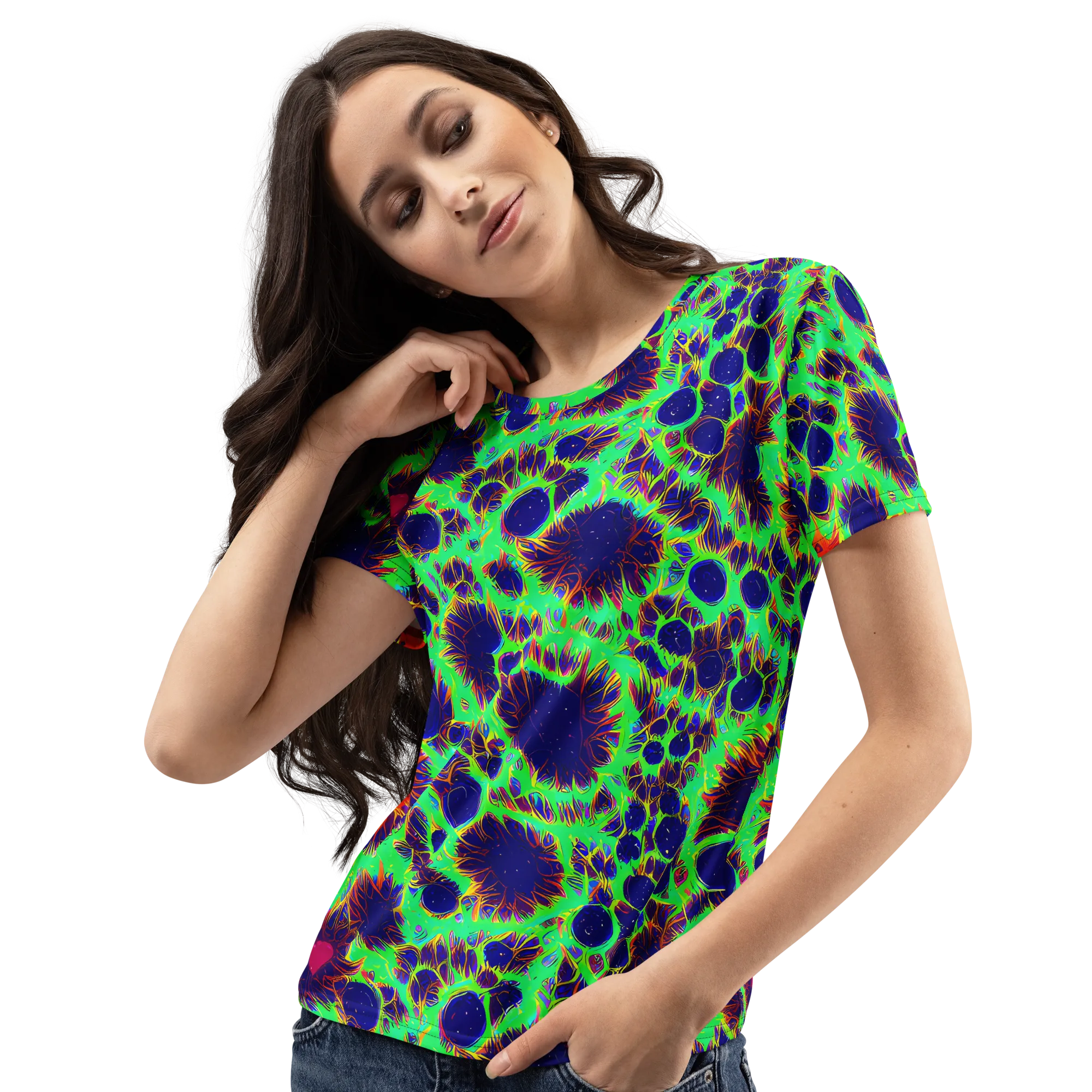Neon Bloomfield on Women's Crew Neck T-Shirt — Left Front
