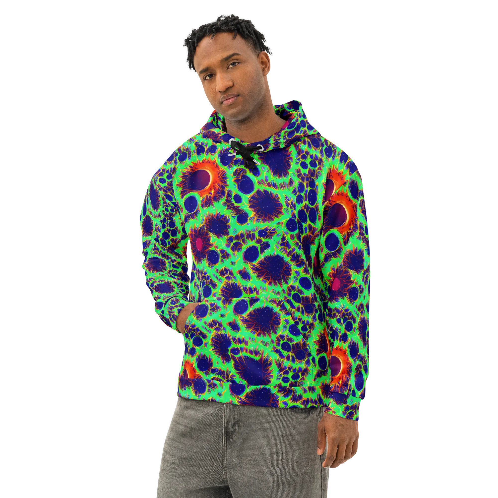 Neon Bloomfield on Cotton Hoodie — Left Front
