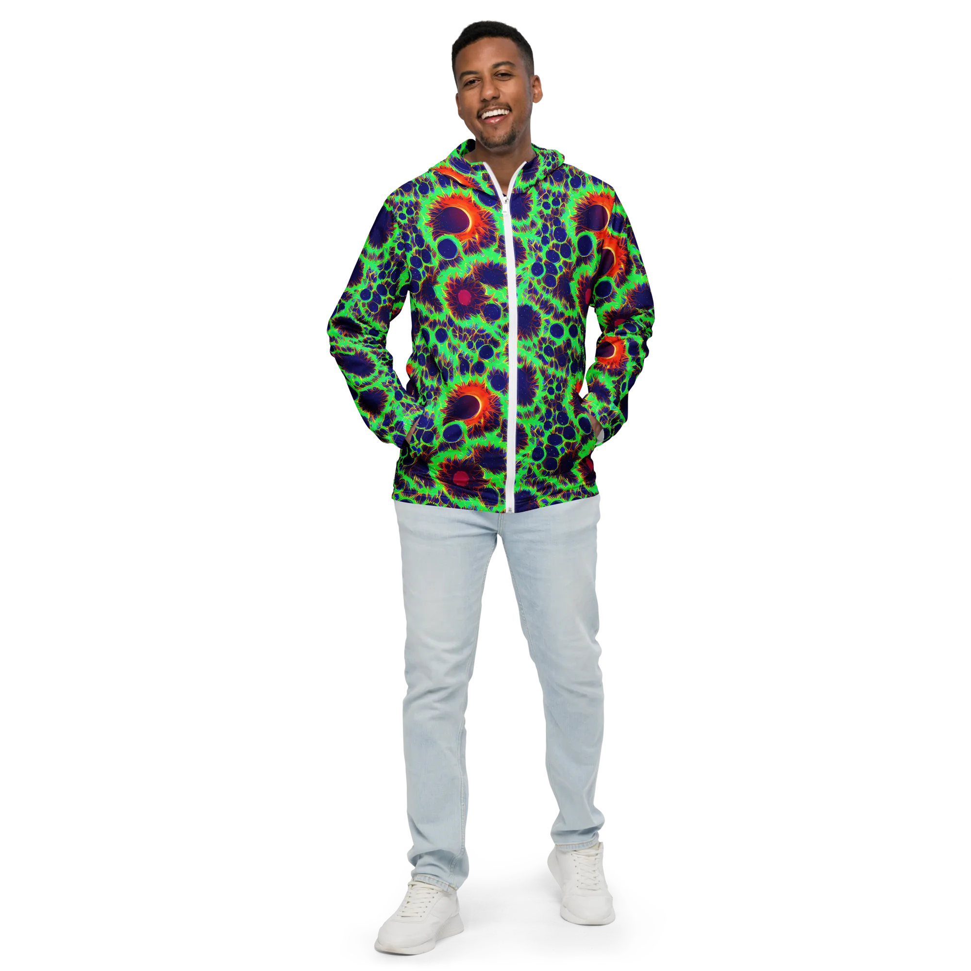 Neon Bloomfield on Men's Windbreaker — Front