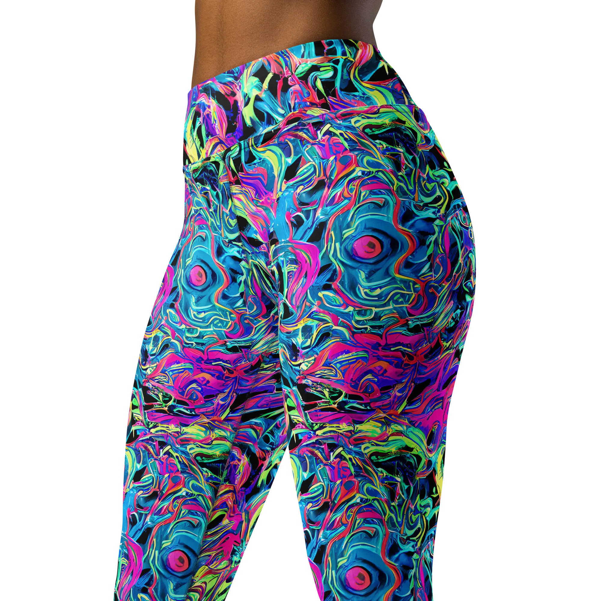 Cyberfluid on Yoga Leggings — Left Front