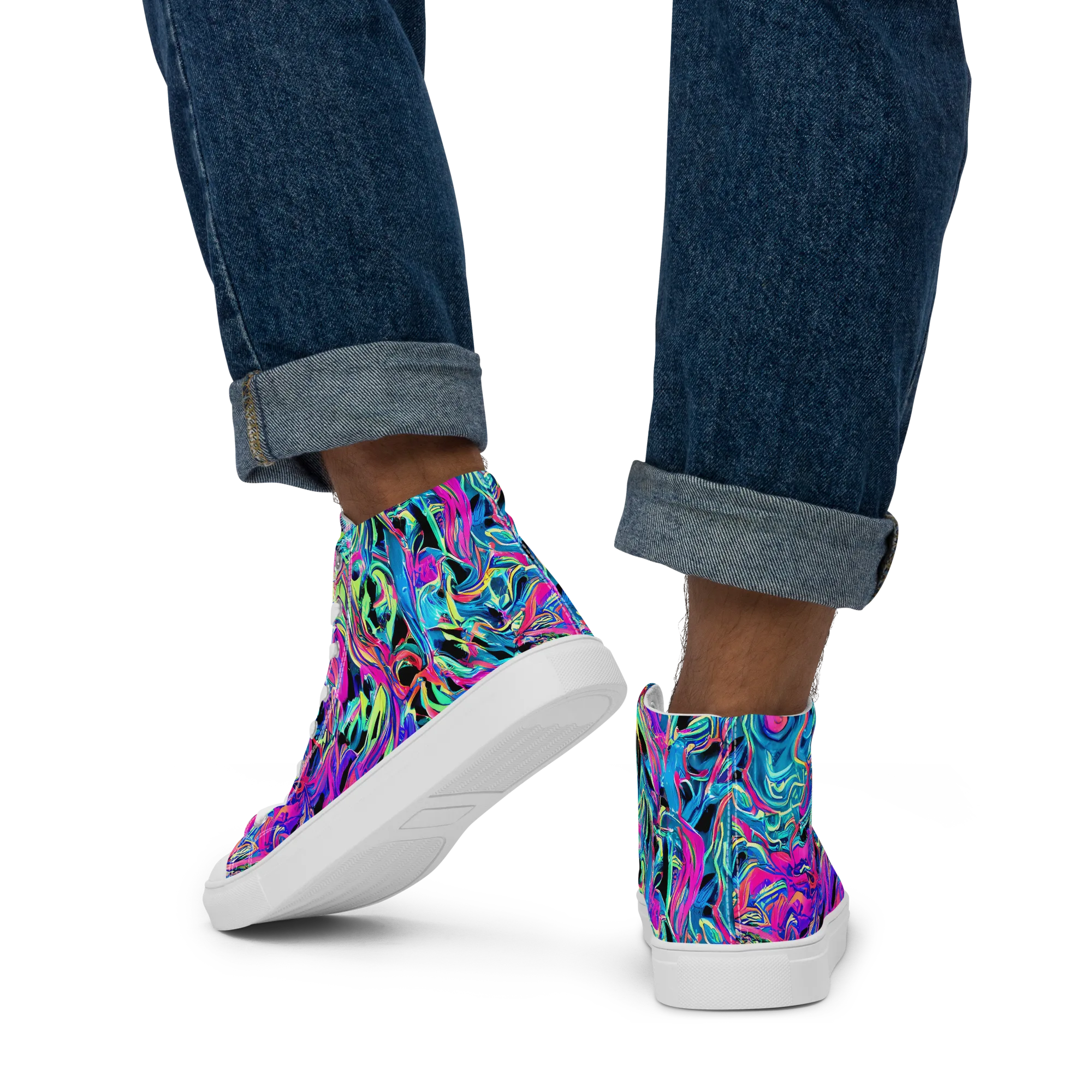 Cyberfluid on Men's High Top Canvas Shoes — Back