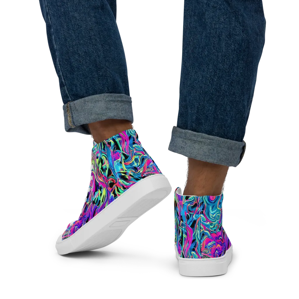 Cyberfluid on Men's High Top Canvas Shoes — Back