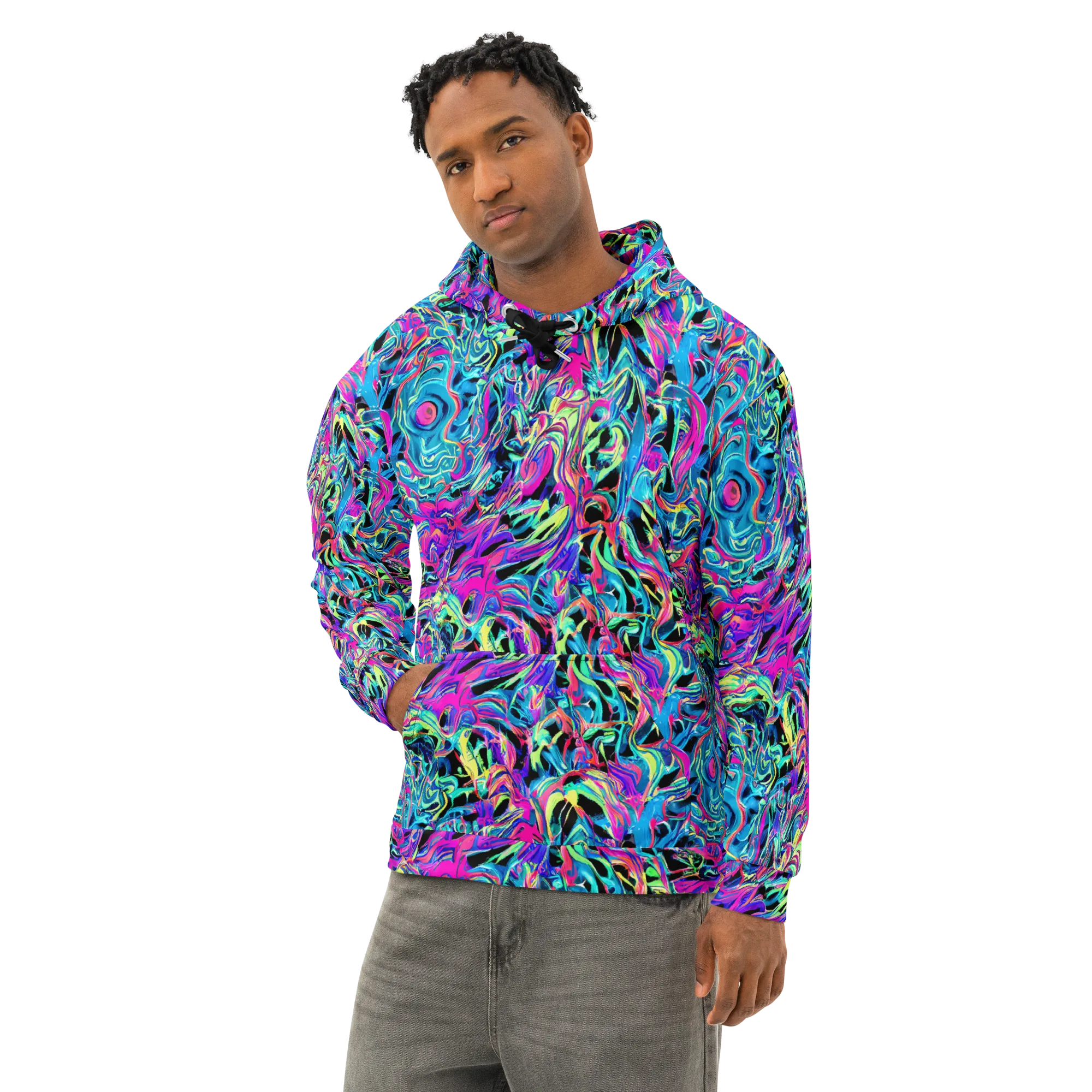 Cyberfluid on Cotton Hoodie — Left Front