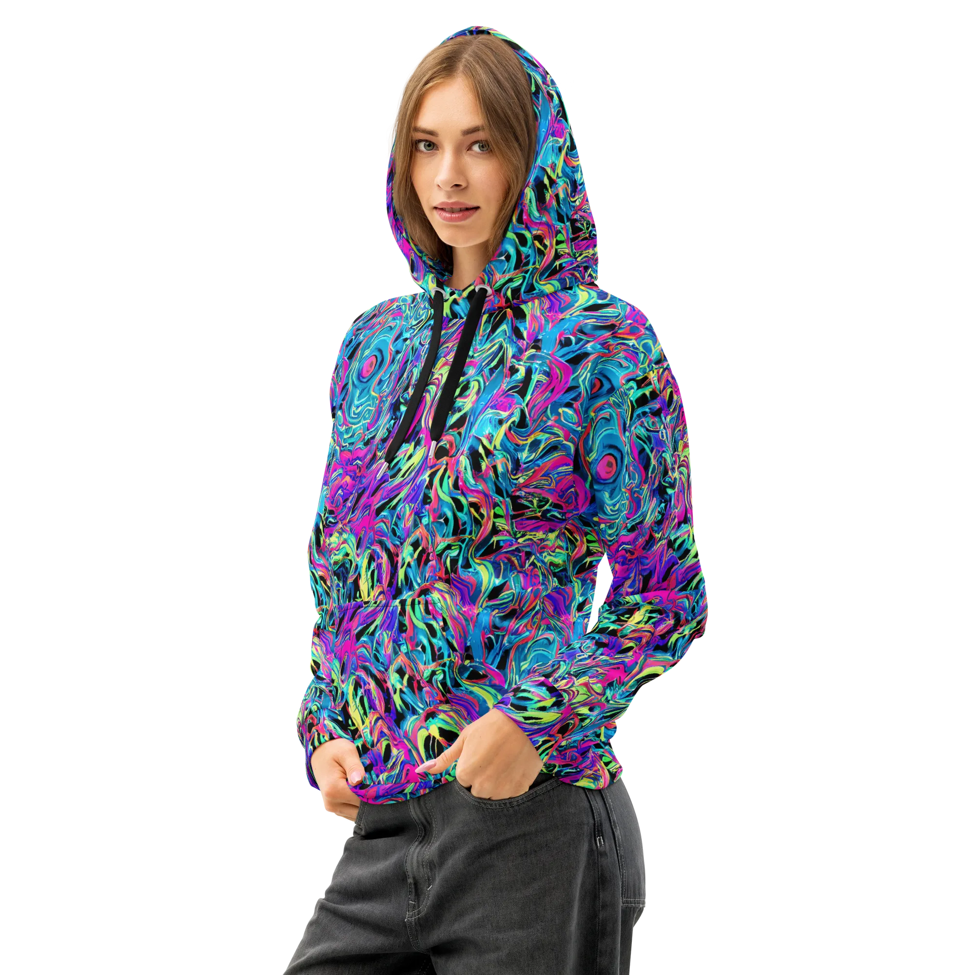 Cyberfluid on Cotton Hoodie — Left Front