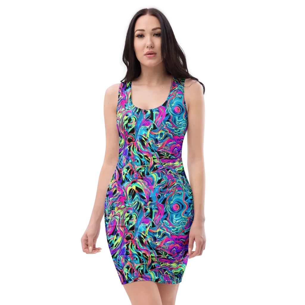 Cyberfluid on Bodycon Dress — Front