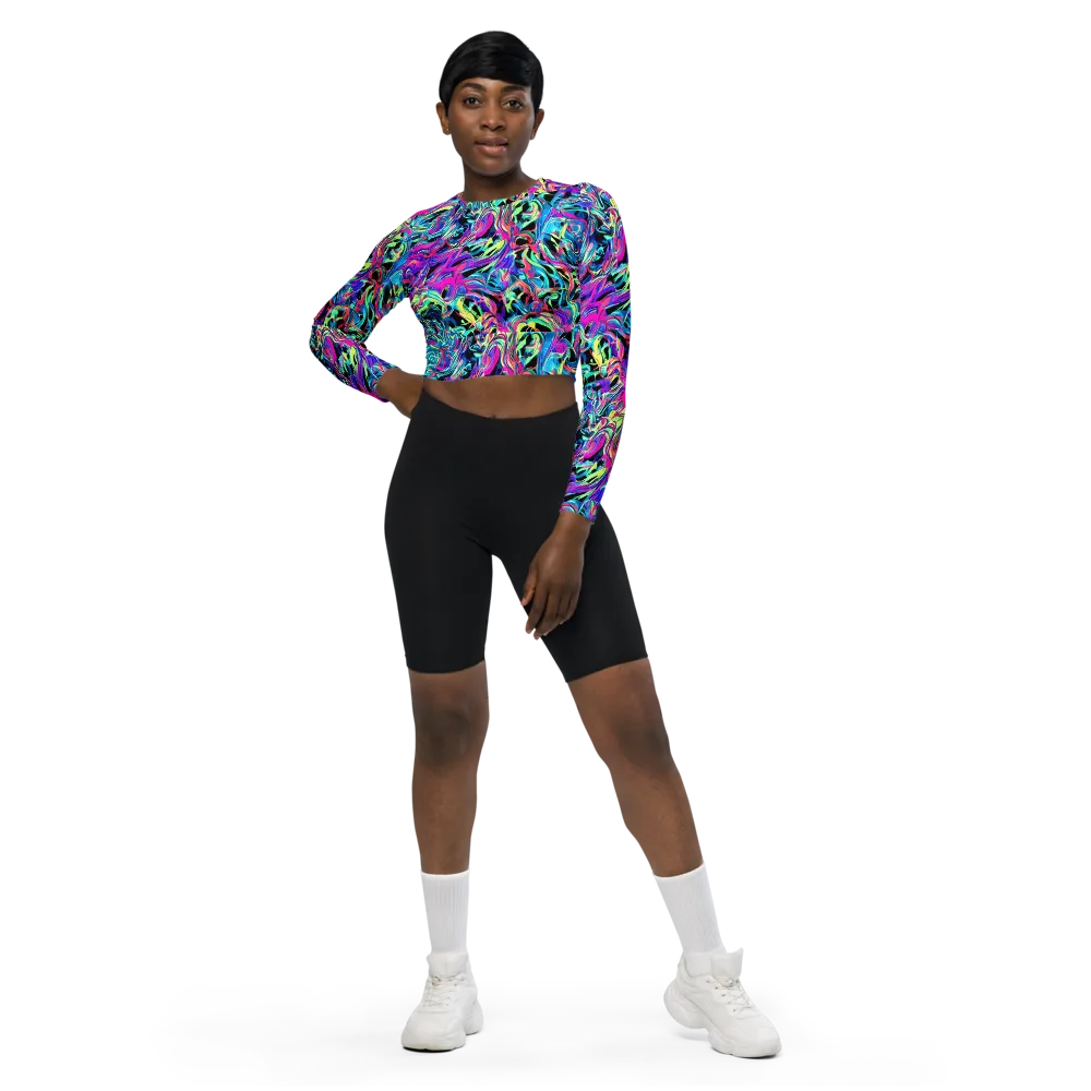 Cyberfluid on Long Sleeve Crop Top — Front