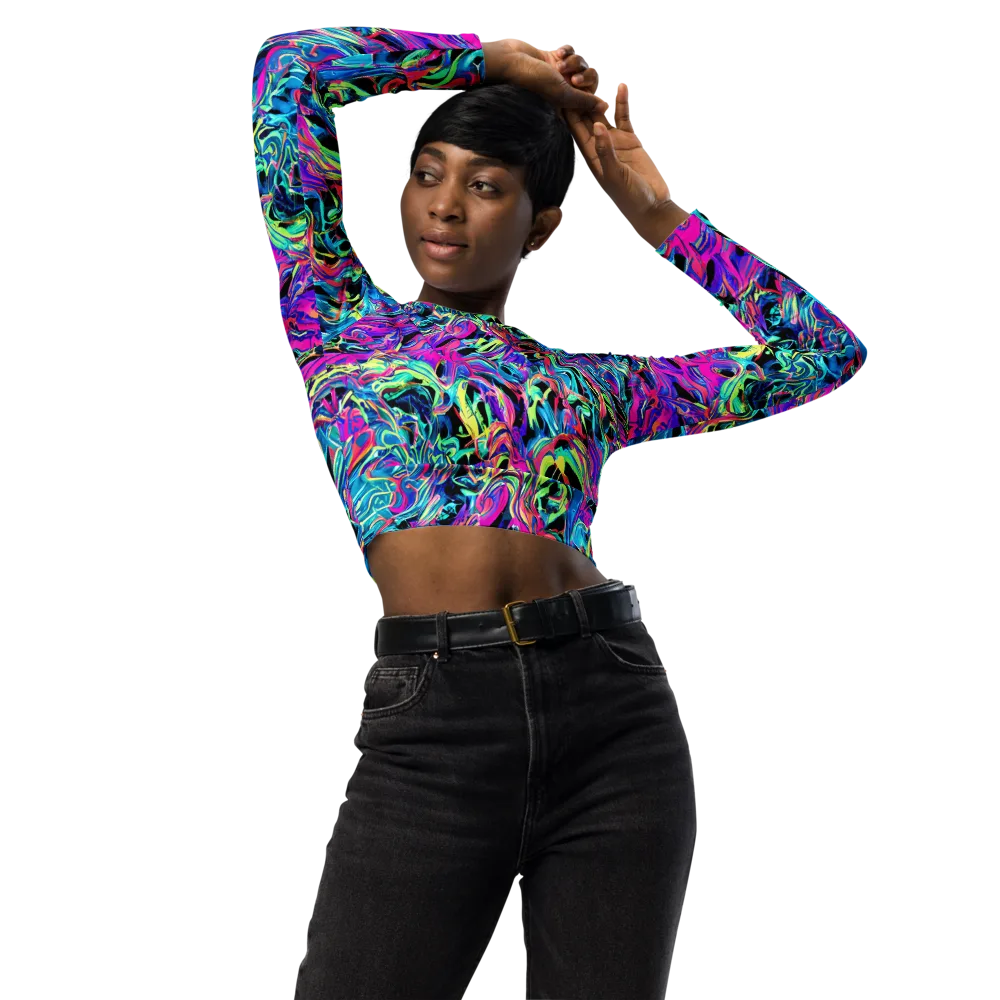 Cyberfluid on Long Sleeve Crop Top — Front