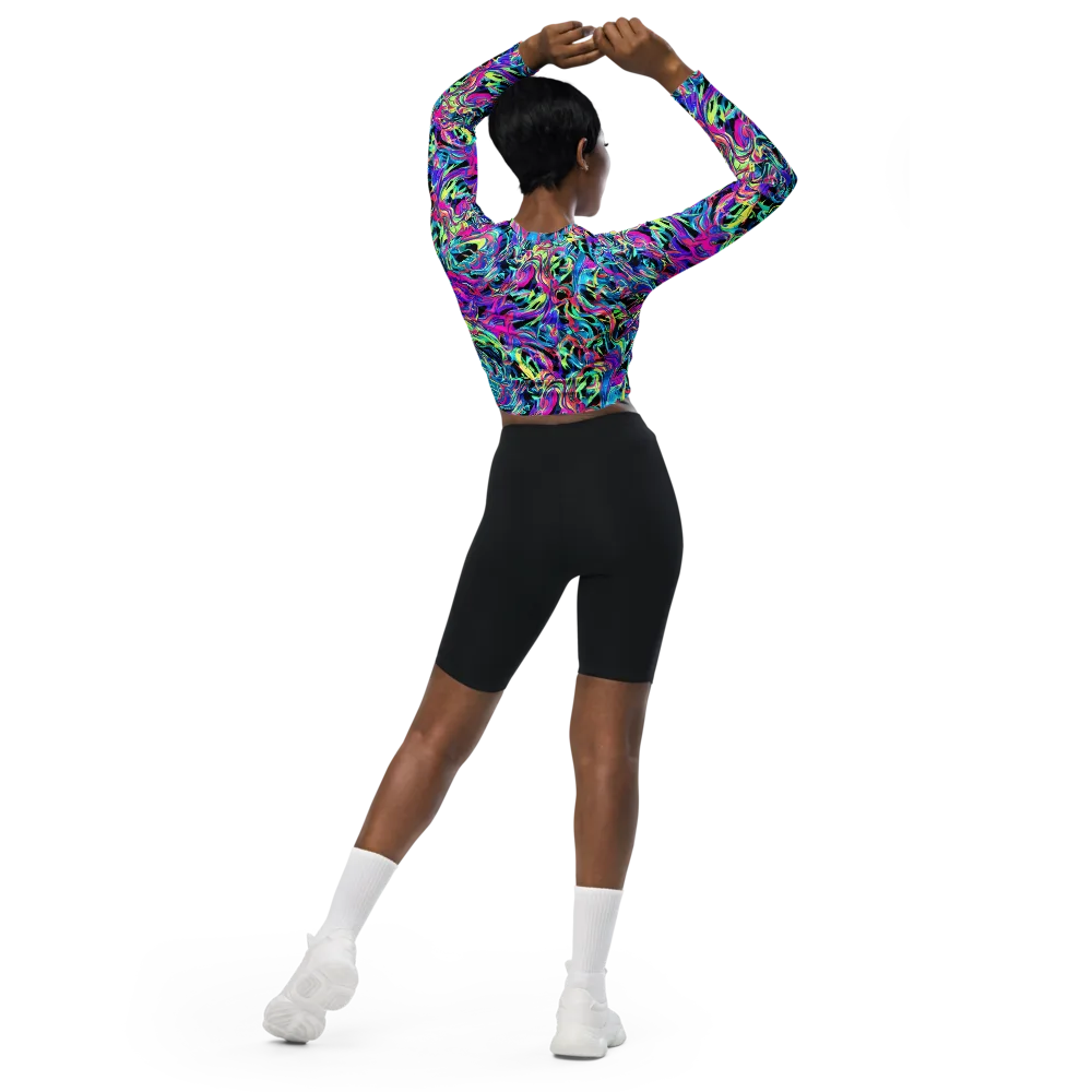 Cyberfluid on Long Sleeve Crop Top — Back