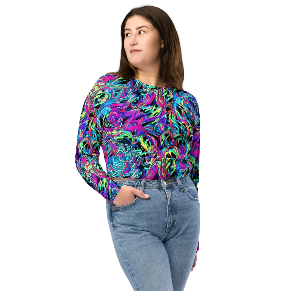 Cyberfluid on Long Sleeve Crop Top — Front