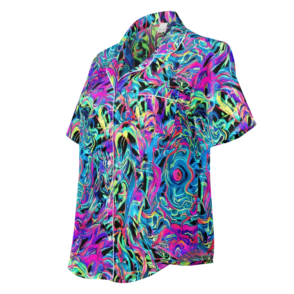 Cyberfluid on Women's Short Sleeve Pajama Top — Left Front
