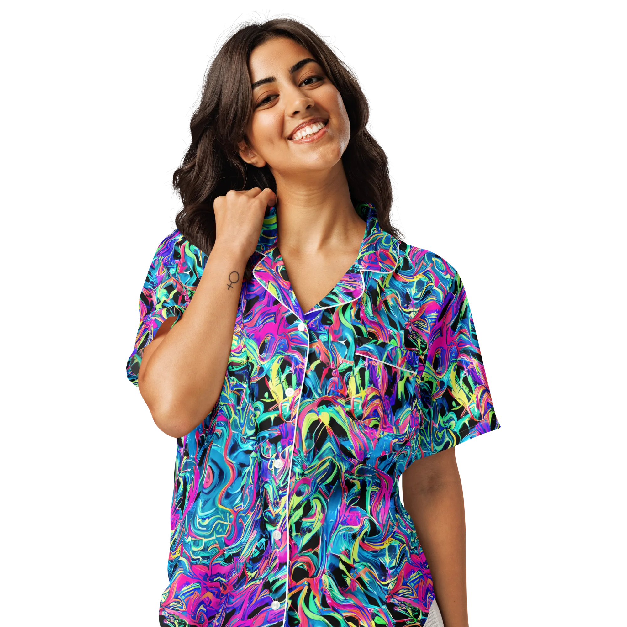 Cyberfluid on Women's Short Sleeve Pajama Top — Front