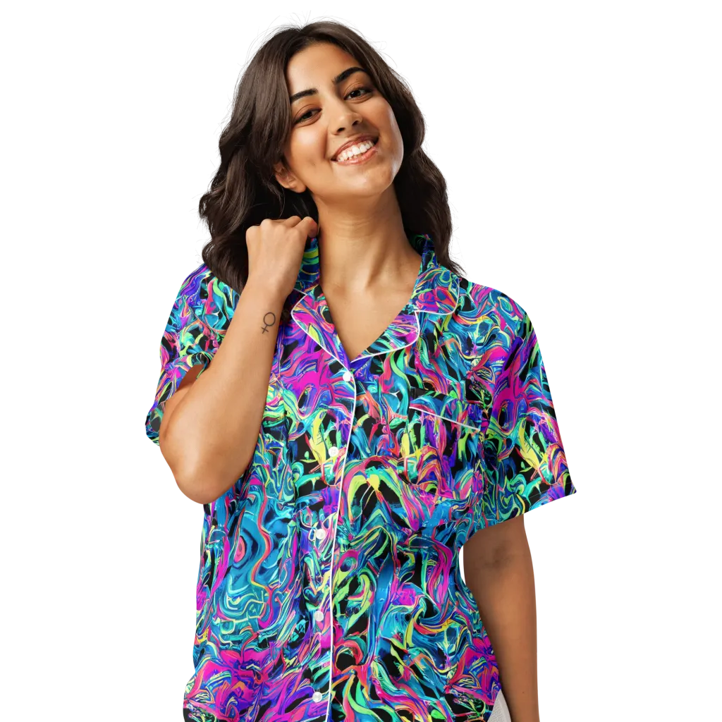 Cyberfluid on Women's Short Sleeve Pajama Top — Front
