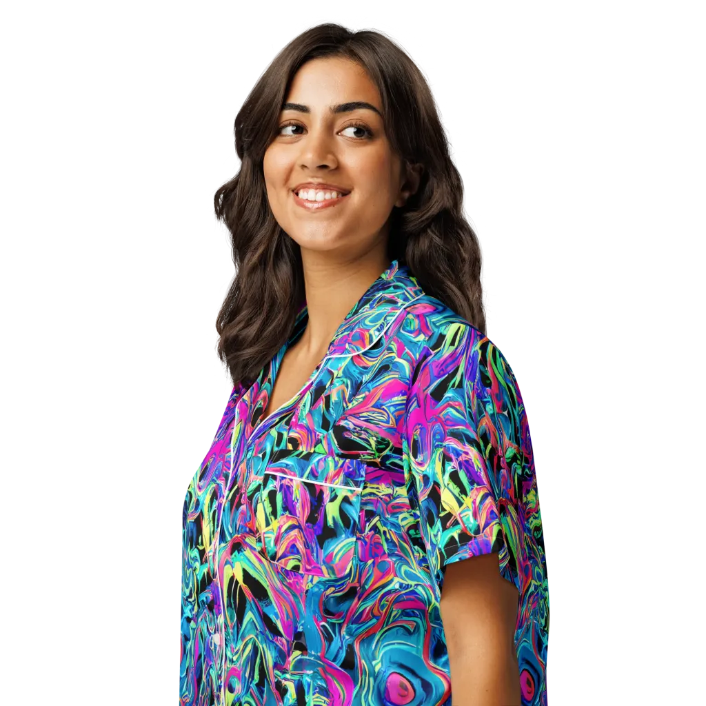 Cyberfluid on Women's Short Sleeve Pajama Top — Left Front