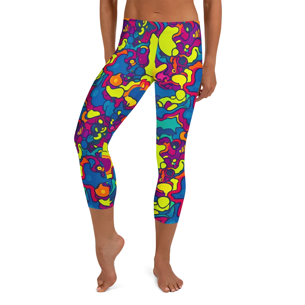 Colorful Chaos on Capri Leggings — Front
