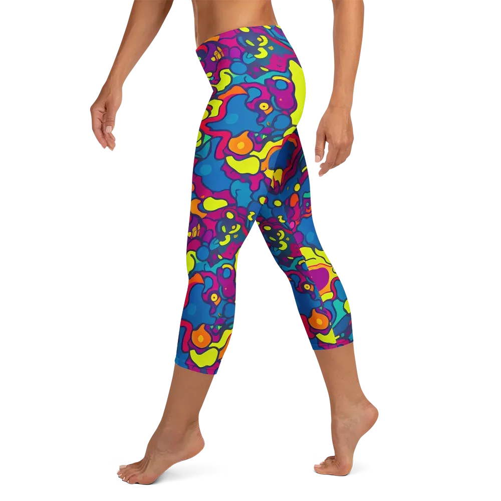 Colorful Chaos on Capri Leggings — Left