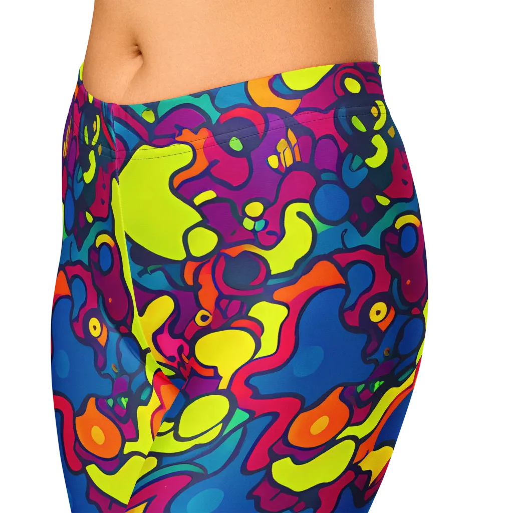 Colorful Chaos on Capri Leggings — Zoomed-in