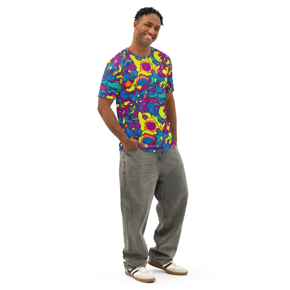 Colorful Chaos on Men's Cotton Crew Neck T-Shirt — Right Front