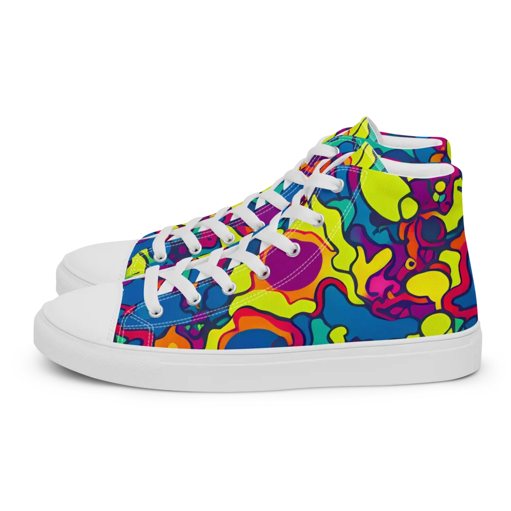 Colorful Chaos on Men's High Top Canvas Shoes — Left