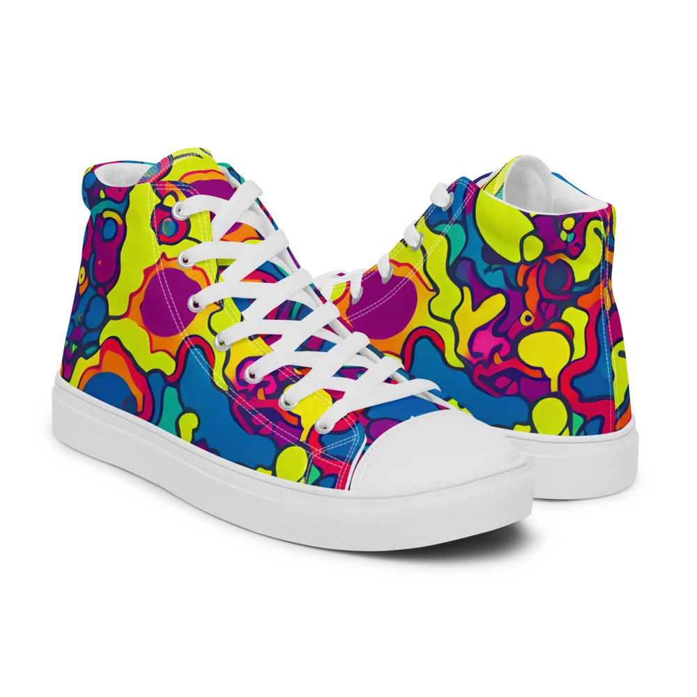 Colorful Chaos on Men's High Top Canvas Shoes — Right