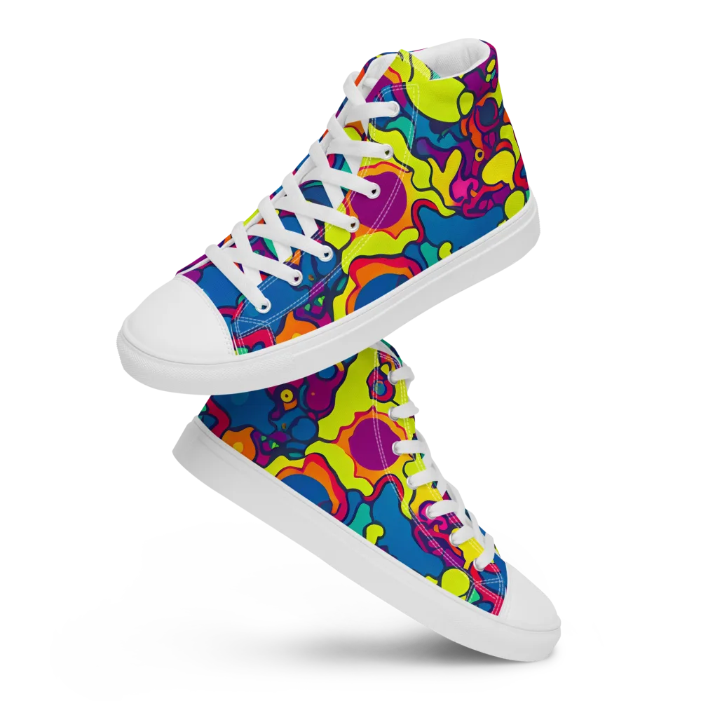 Colorful Chaos on Men's High Top Canvas Shoes — Front