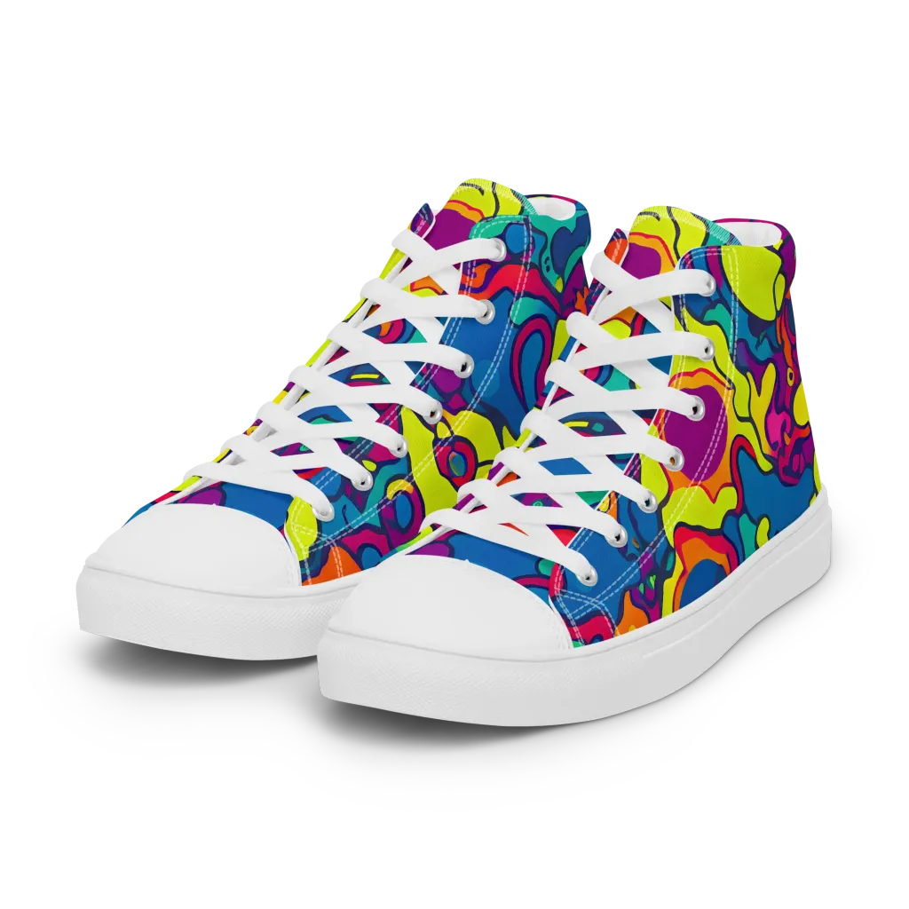Colorful Chaos on Women's High Top Canvas Shoes — Left Front