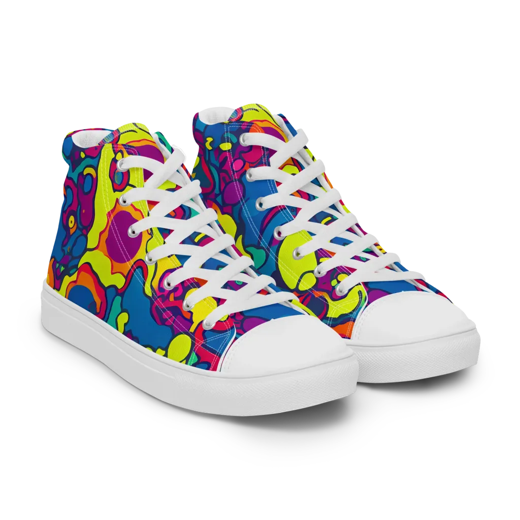 Colorful Chaos on Women's High Top Canvas Shoes — Right Front