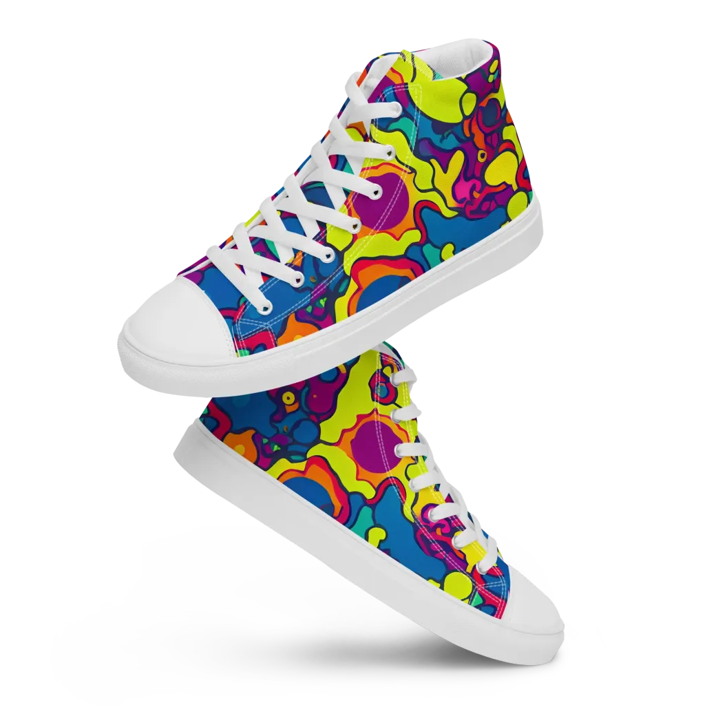 Colorful Chaos on Women's High Top Canvas Shoes — Front