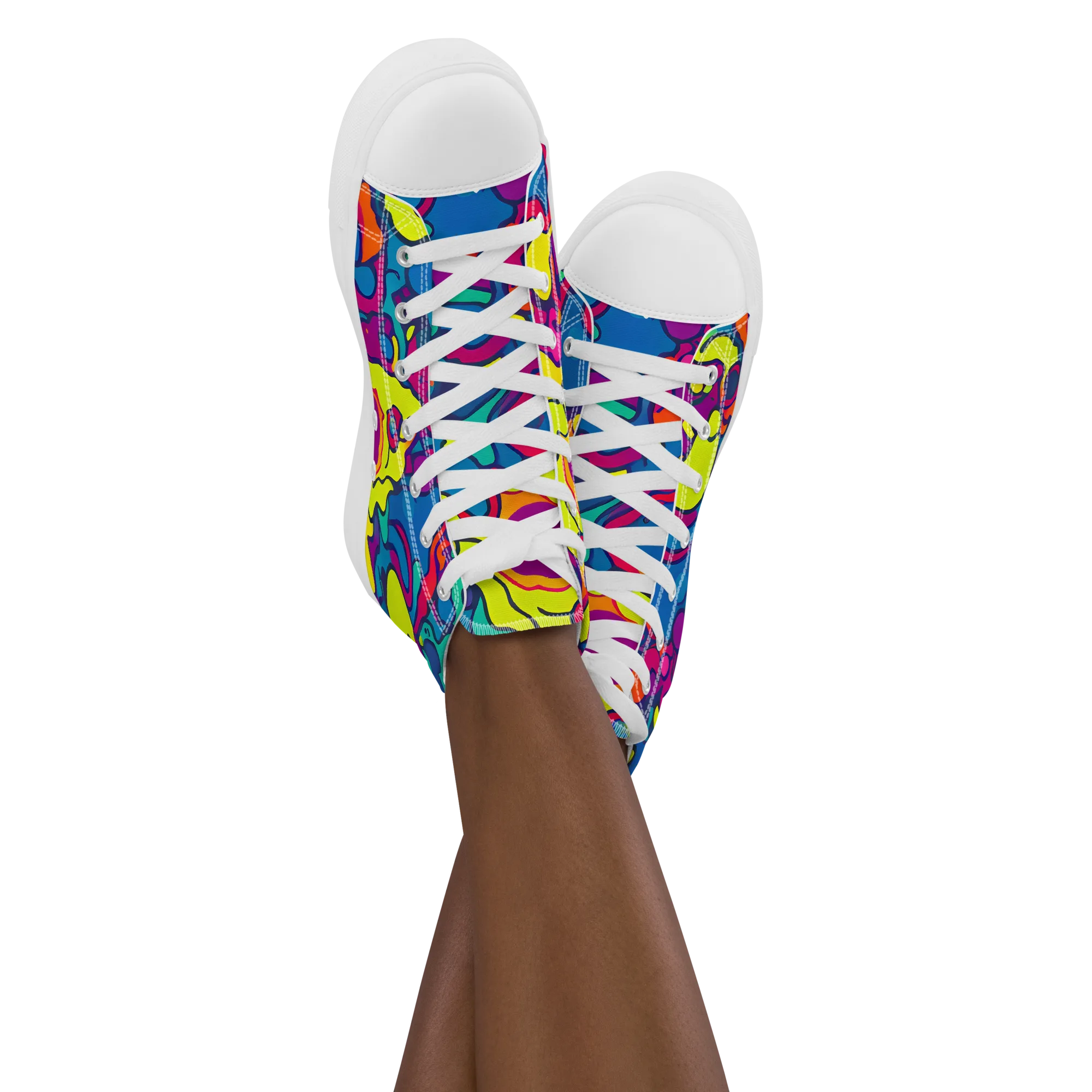 Colorful Chaos on Women's High Top Canvas Shoes — Front