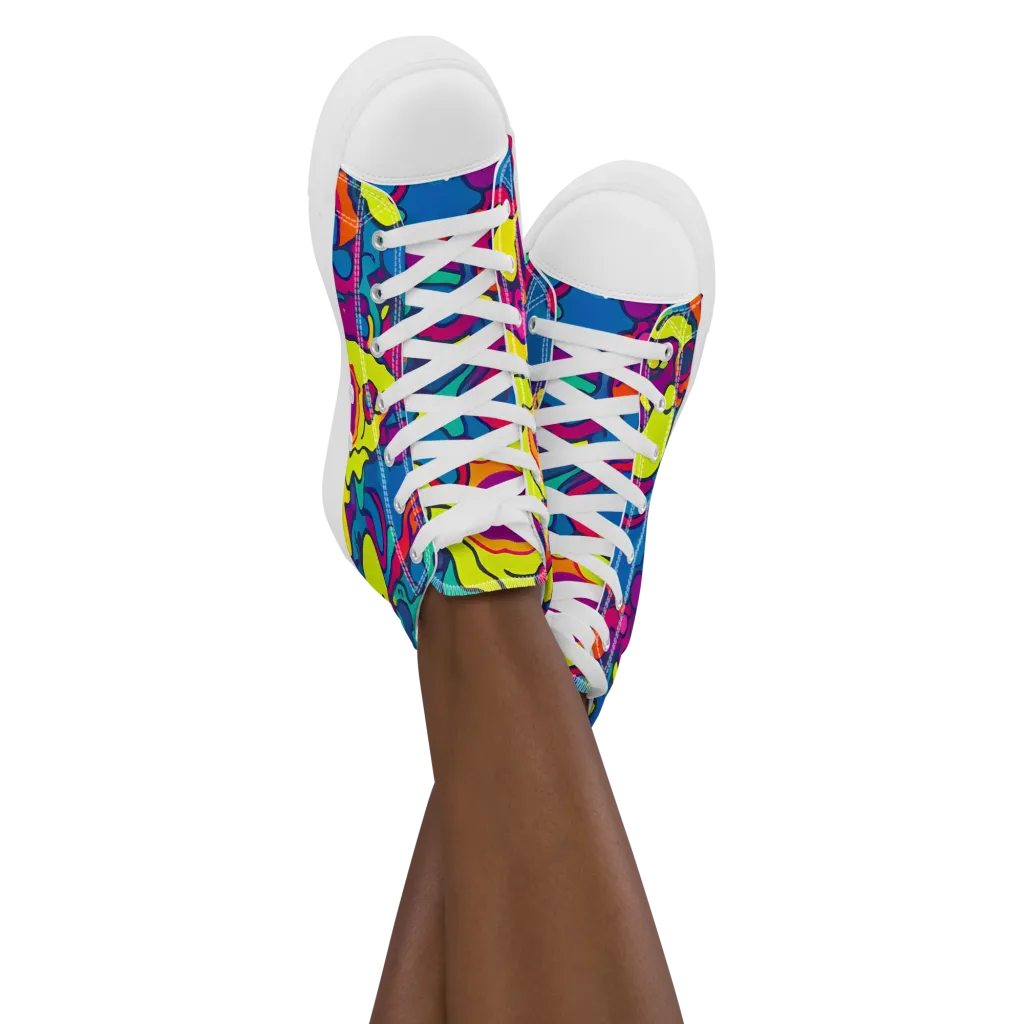 Colorful Chaos on Women's High Top Canvas Shoes — Front
