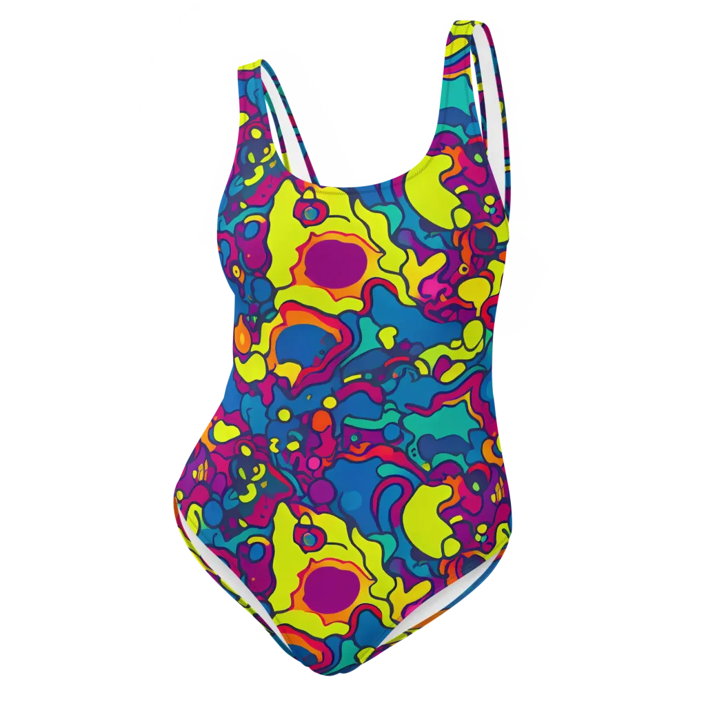 Colorful Chaos on One-Piece Swimsuit — Front