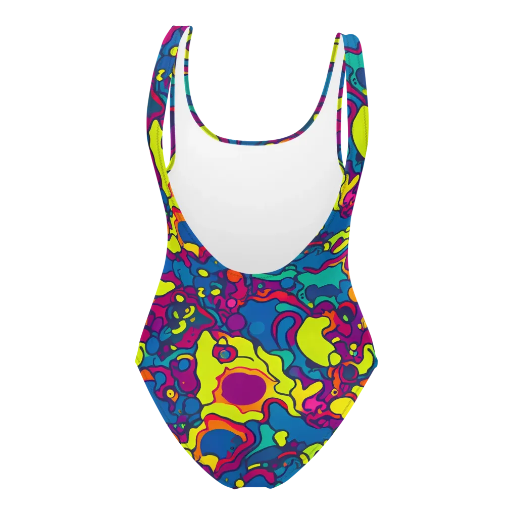 Colorful Chaos on One-Piece Swimsuit — Back