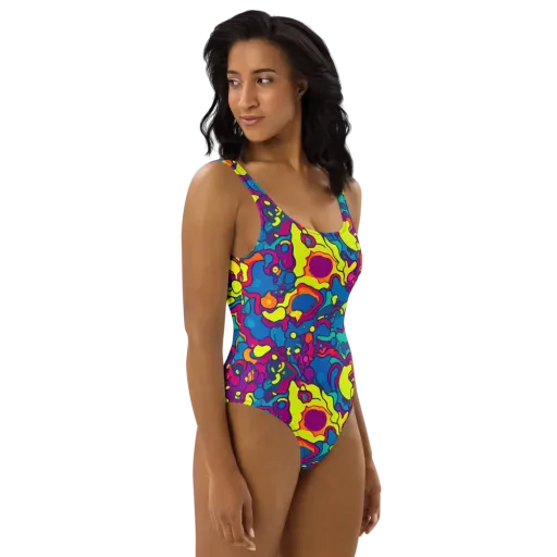 Colorful Chaos on a One-Piece Swimsuit