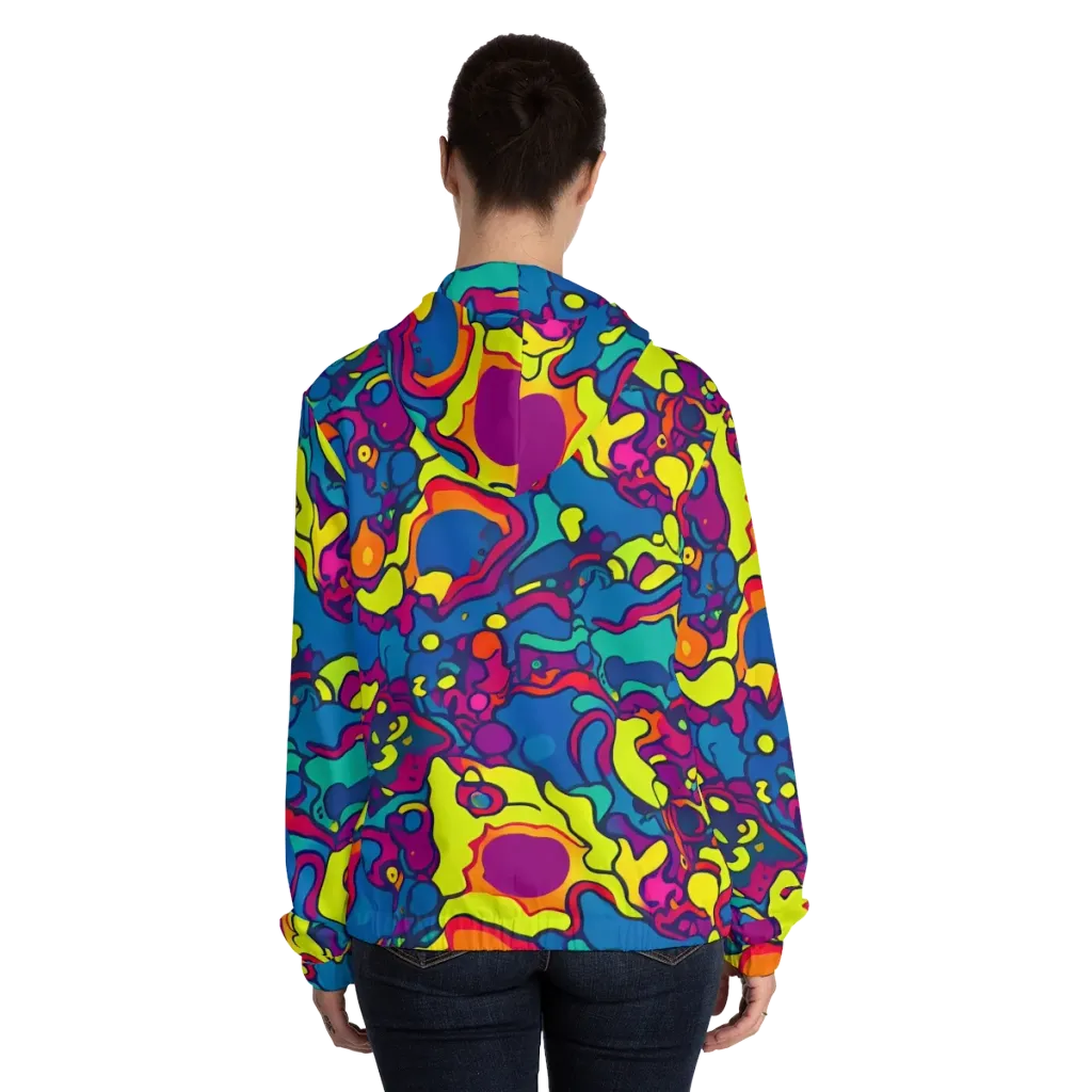 Colorful Chaos on Women's Full-Zip Hoodie — Back On Person