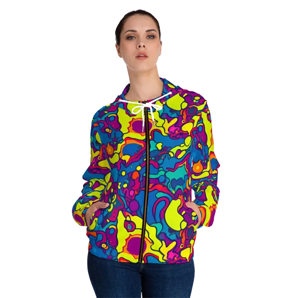 Colorful Chaos on Women's Full-Zip Hoodie — Front On Person