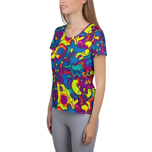Colorful Chaos on a Women's Athletic T-Shirt