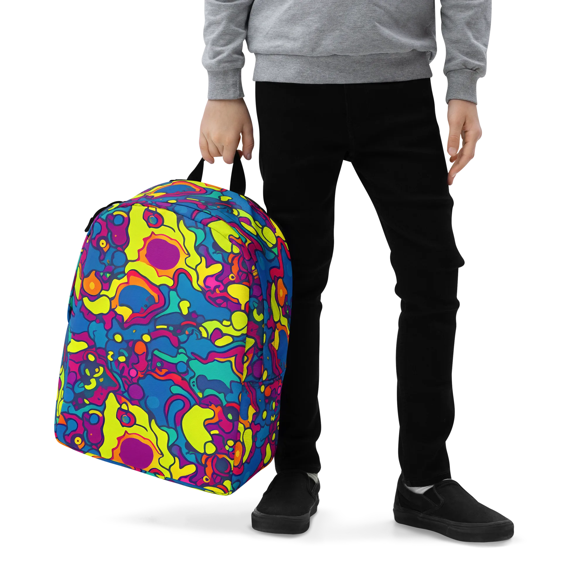 Colorful Chaos on Minimalist Backpack — Zoomed-in