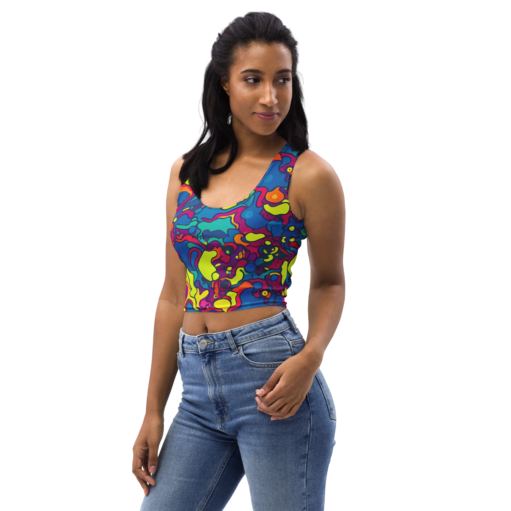 Colorful Chaos on Crop Top — Left Front