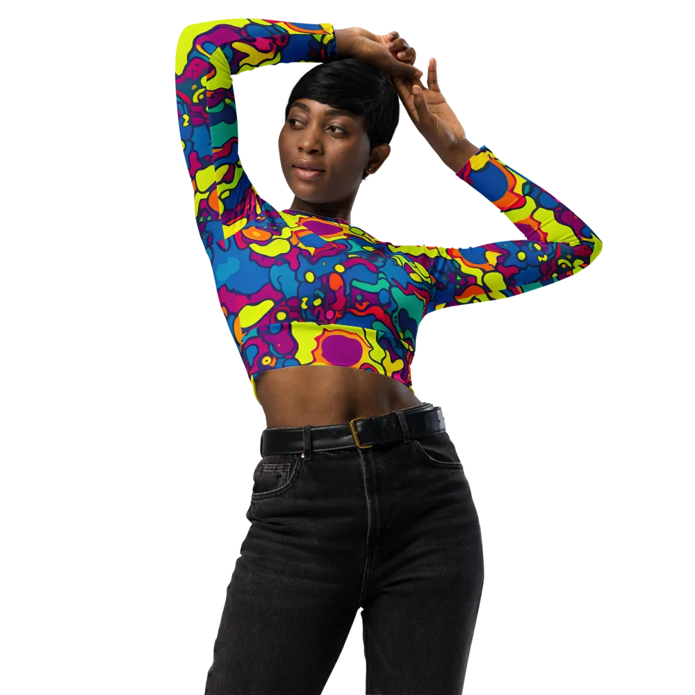 Colorful Chaos on Long Sleeve Crop Top — Front