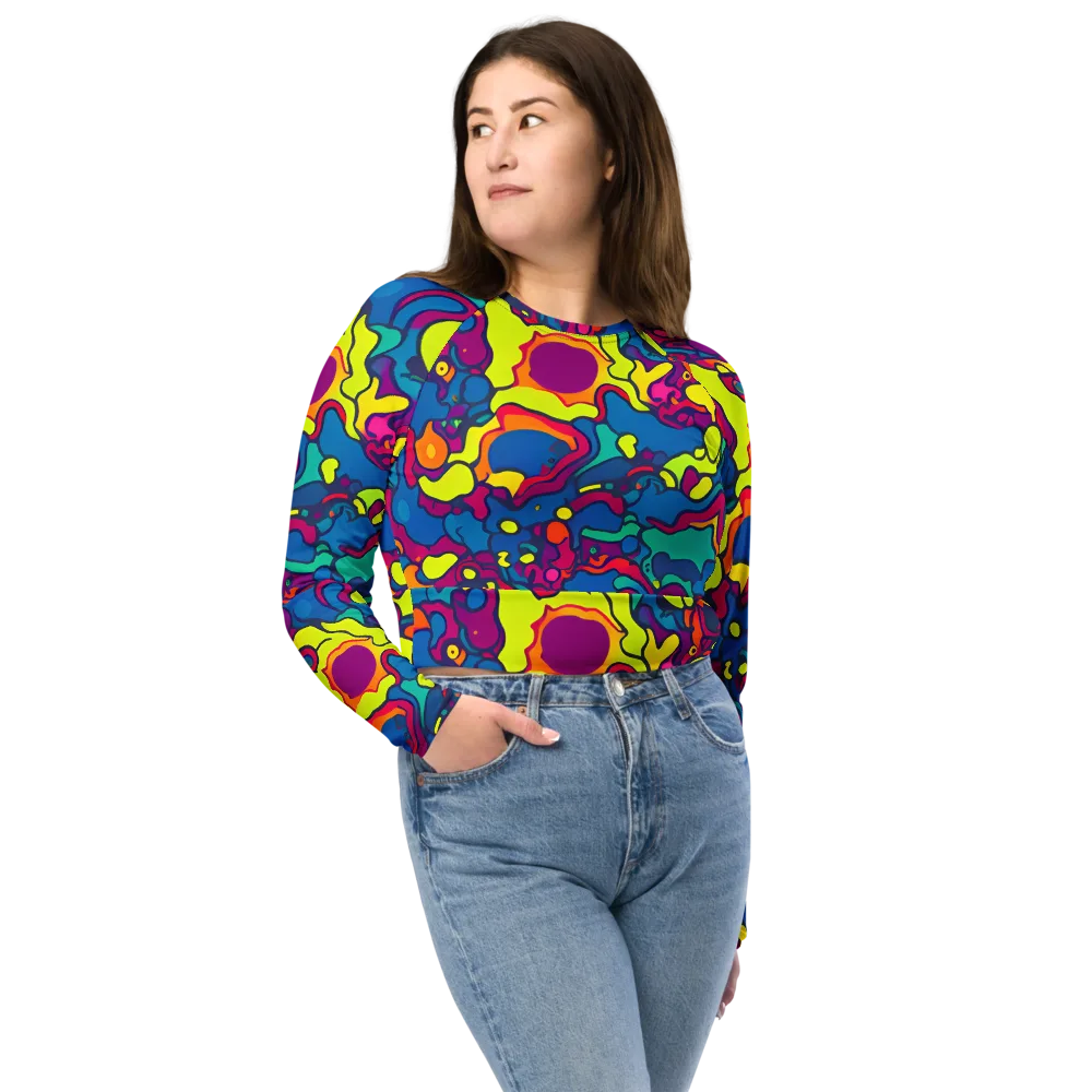 Colorful Chaos on Long Sleeve Crop Top — Front