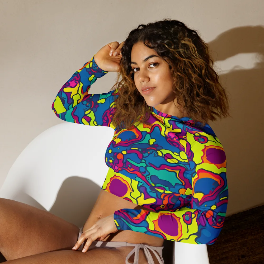 Colorful Chaos on Long Sleeve Crop Top — Left Front