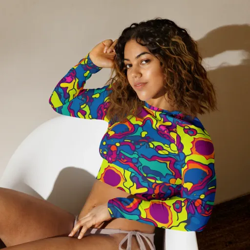 Colorful Chaos on a Long Sleeve Crop Top